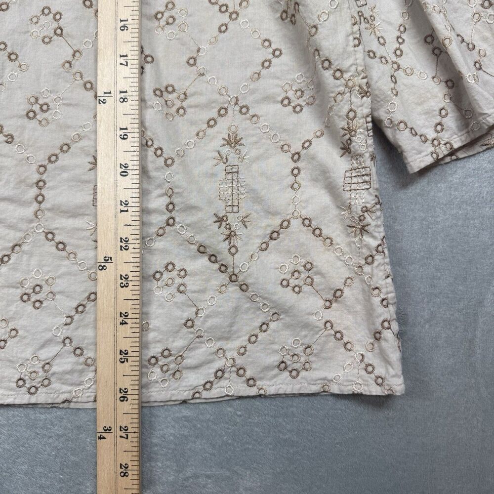 Chicos Top Women’s Size 3 Beige Cotton Roll Tab Sleeve Embroidered Tunic Casual - Picture 6 of 7